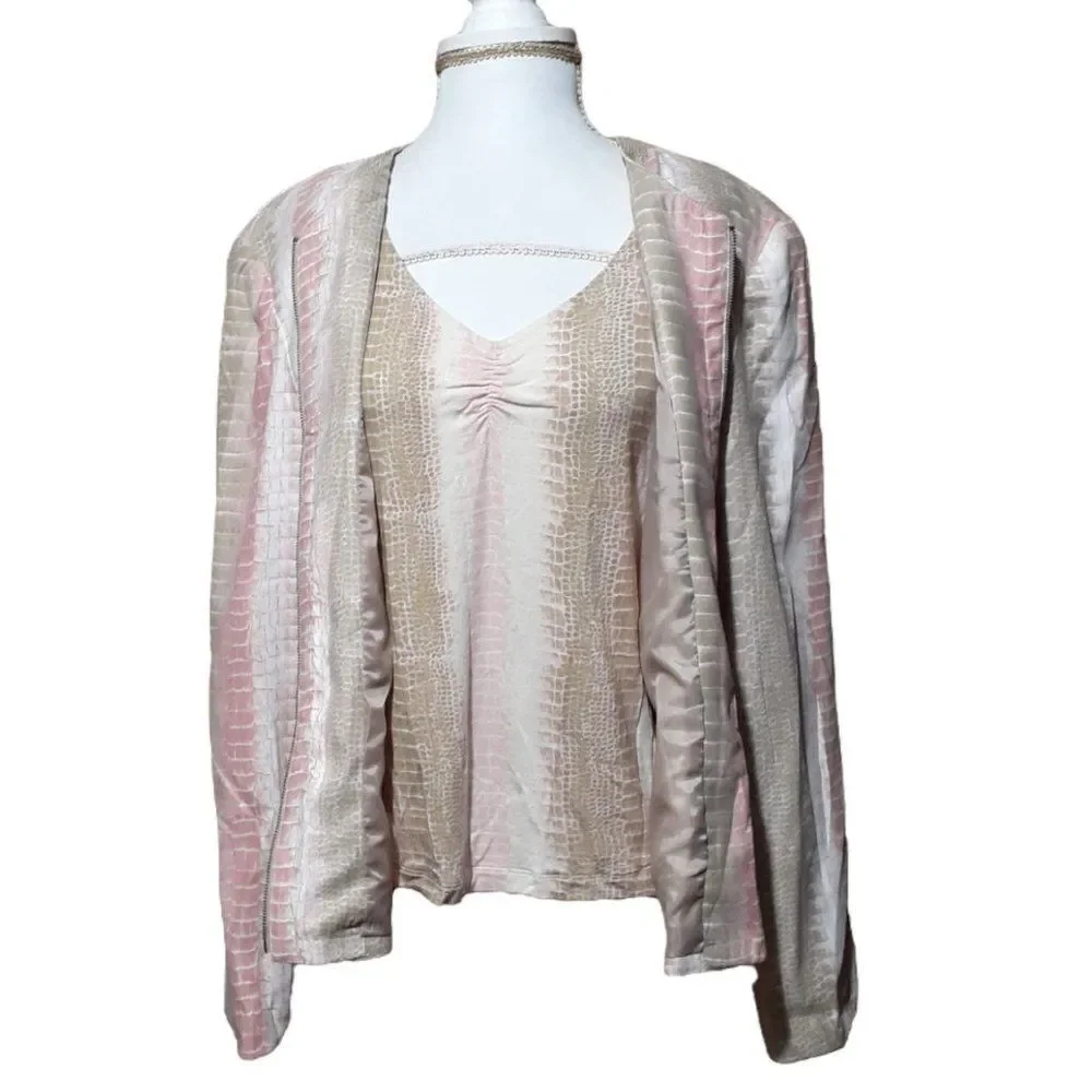 City Girl 2 Pc Women's set Jacket & Blouse Snake Print Pink Multi Color Sz Large